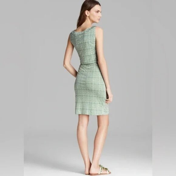 Tory Burch Paris 100% Silk Dress Green Windowpane Sleeveless XS Retro V Neck. - Picture 2 of 4